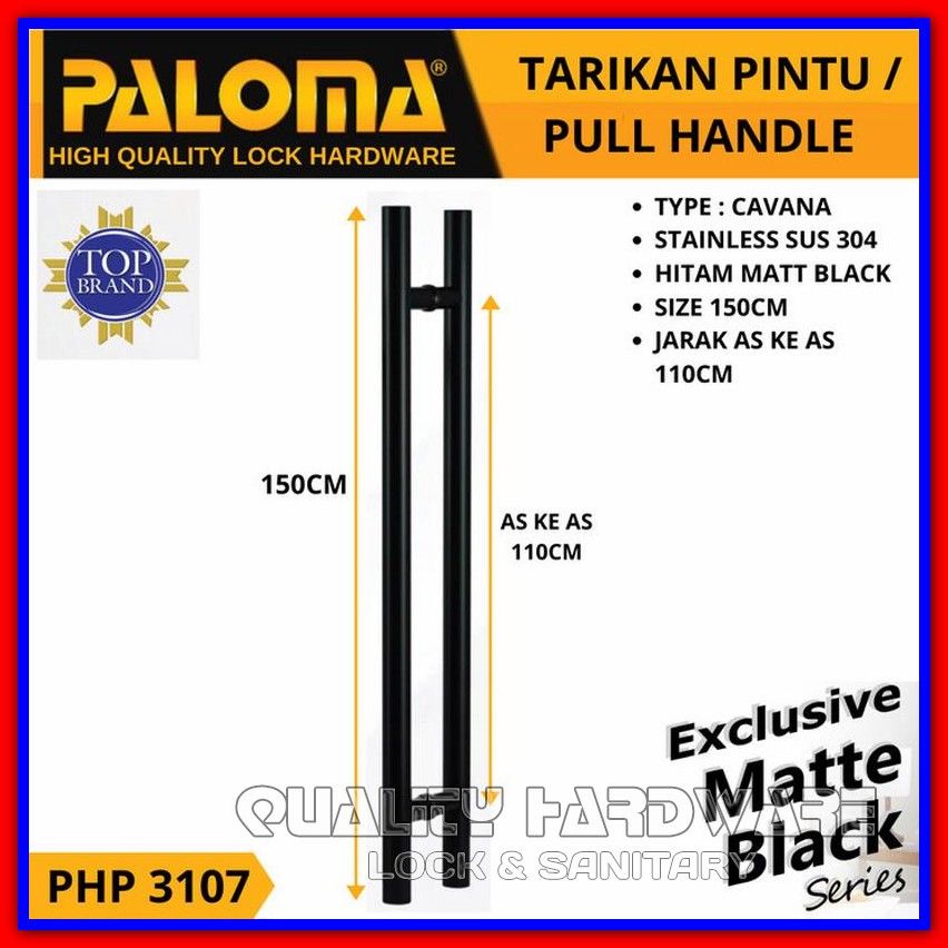Handle Pintu / Gagang Pintu Minimalis Paloma QHPHP 3107 - 150 cm Hitam Handel Pintu Berkualitas