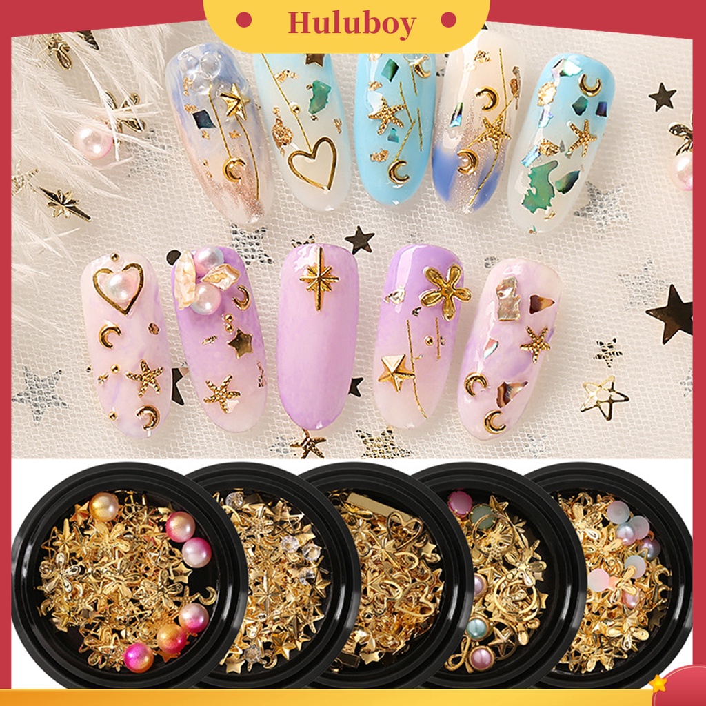 Huluboy Huluboy♡ Ornamen Stiker Kuku Manik-Manik Bubble Warna-Warni Bahan Metal Untuk Wanita