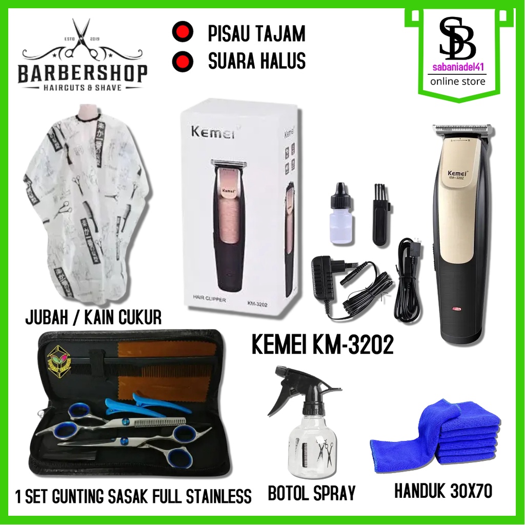 Mesin Cukur Rambut Cas KEMEI KM-3202 Rechargeable & Cordless Hair Clipper alat cukur rambut 1 set le