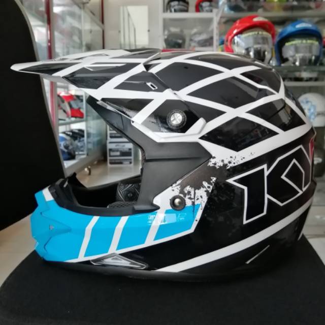 HELM KYT CROSS OVER NET GRAPHIC WHITR BLACK BLUE HELM CROSS TOURING TRAIL TRABAS MOTOCROSS TRIAL MX