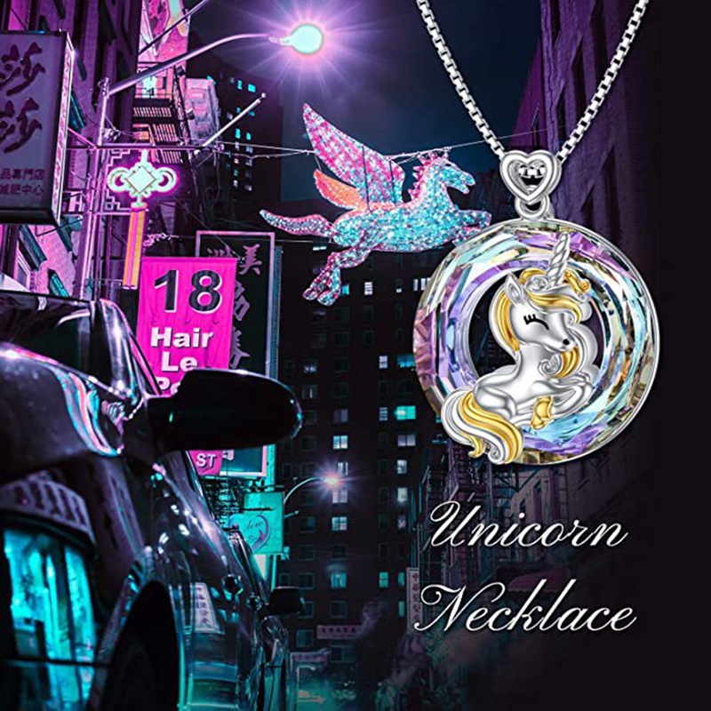 Fancyqube Kalung Liontin Unicorn Kristal Warna-Warni Untuk Wanita