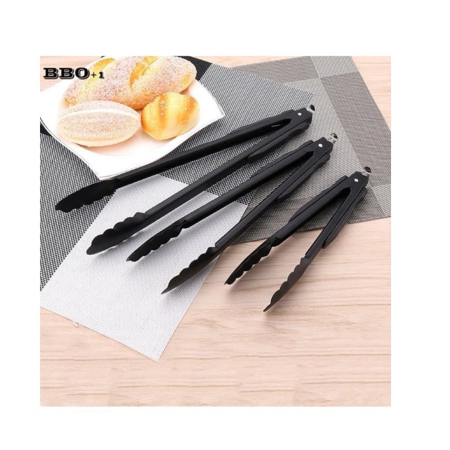 Hitam Capitan Makanan Stainless 35CM / 14inch capit makan (kunci atas)