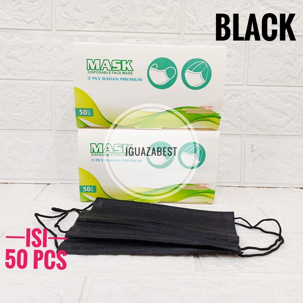 Masker 3ply Black Disposable Mask isi 50pcs