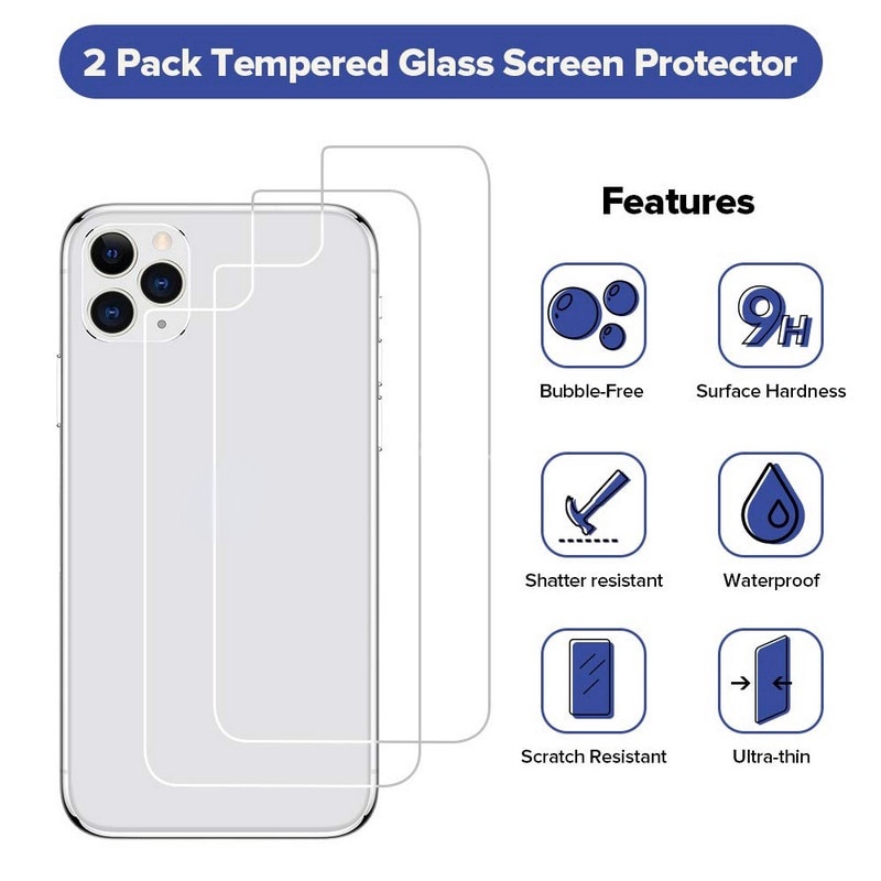 2Pcs for iPhone 5 6 7 8 Plus X XS XR XsMax 11 Pro Max Back Cover Tempered Glass