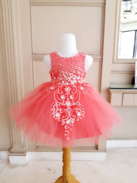 PREMIUM LOUISE DRESS Pesta anak perempuan / gaun ulang tahun pink merah putih wedding imlek