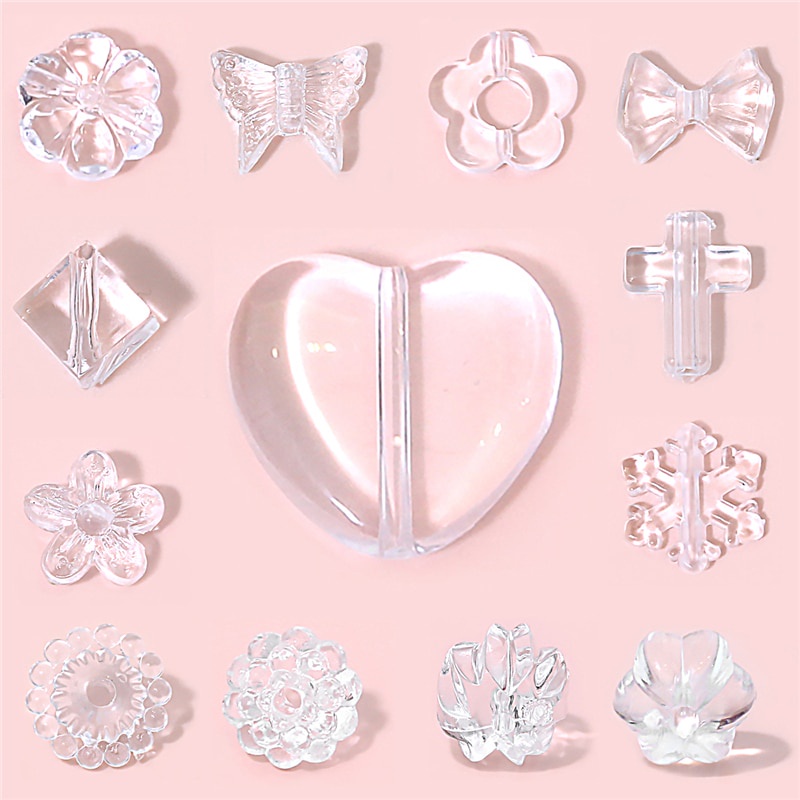 Manik-manik Akrilik Transparan Bentuk Bunga Bintang Hati Geometri Untuk Membuat Perhiasan DIY