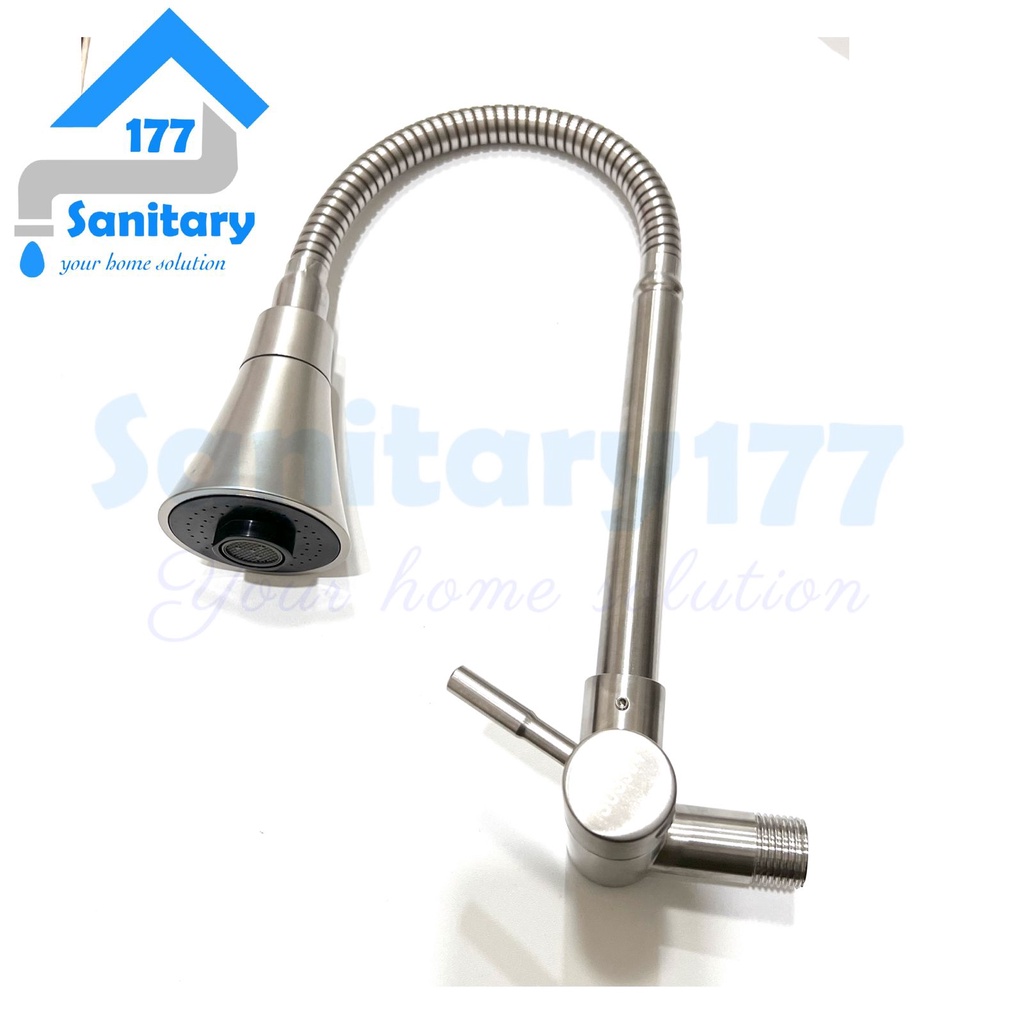 Kran air Sink Fleksibel Stainless 304 minimalis tembok 04TR- Keran dapur 2in1 flexible stenlis sus304  angsa stenlis terompet wastafel bak cuci piring /G77