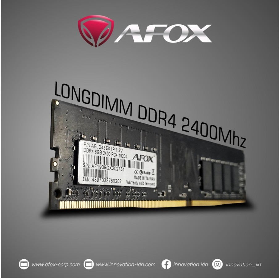 Memory/Ram AFOX Longdimm 4GB DDR4 PC19200 2400MHz (GARANSI LIFETIME)