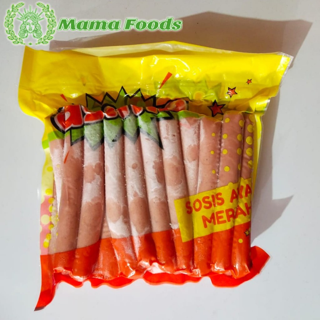 

Sosis Merah Panjang ASIMO 1kg Daging Ayam Chicken Sausages Isi 30 Pcs
