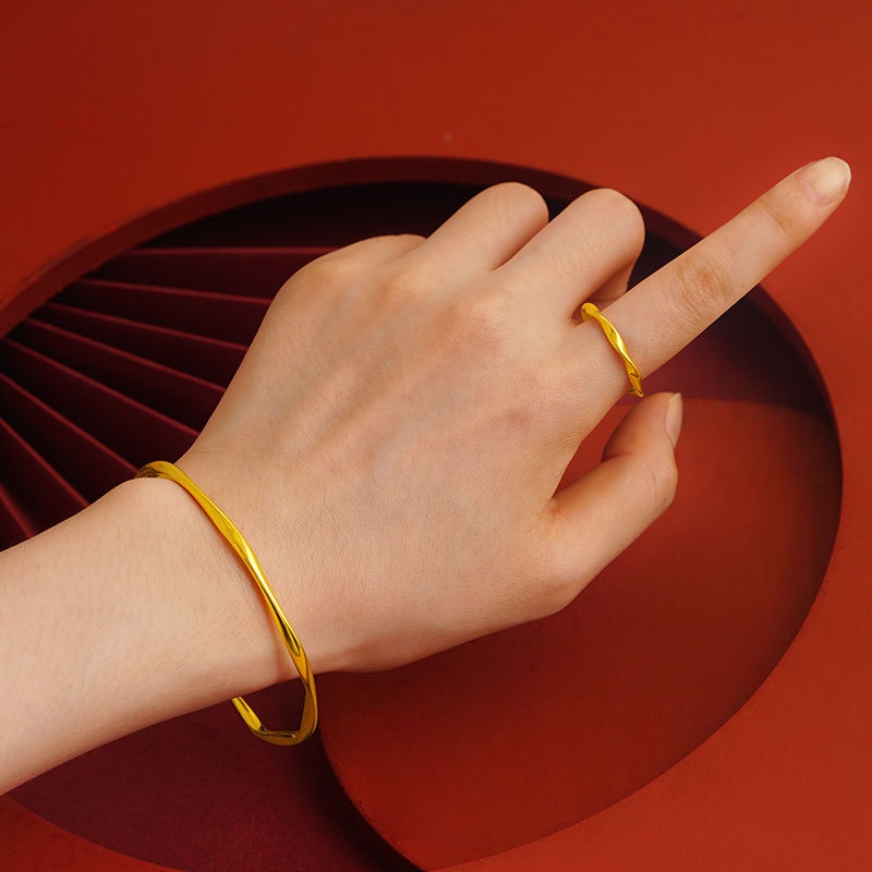 Goldkingdom Perhiasan Fashion Emas Asli Kadar 375 Bangkok Aksesoris Ready Stock Mobius Ring Cincin Wanita Tangan Lapis Emas Minimalis Desain Unik