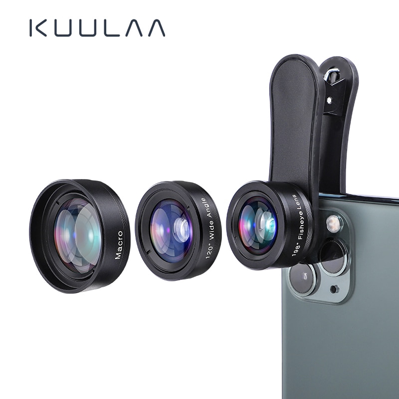 

KUULAA 4k Hd Lensa Kamera 3 In 1 Wide Angle Makro Fisheye Untuk Iphone 11 Huawei P20 Samsung