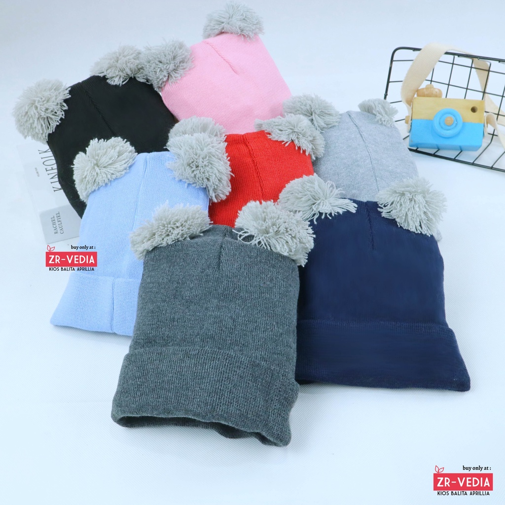 Kupluk Bayi Pom Pom Rajut / Aksesoris Anak Topi Laki Laki Hair Murah Wool Polos Baby