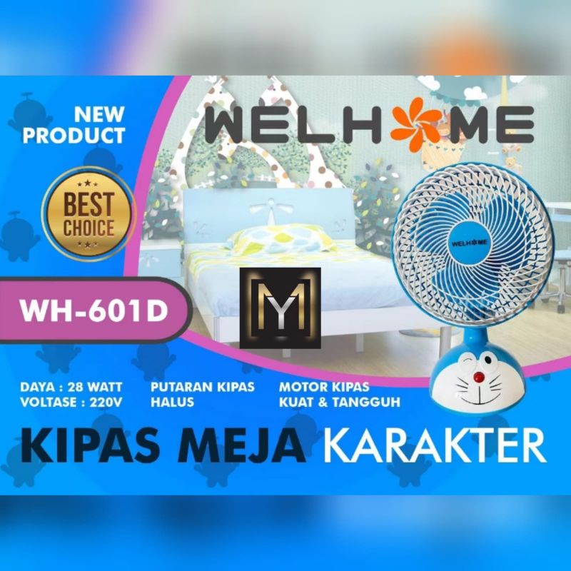 KIPAS ANGIN MEJA KARAKTER WELHOME 8INC WH601D WH 601D GARANSI RESMI