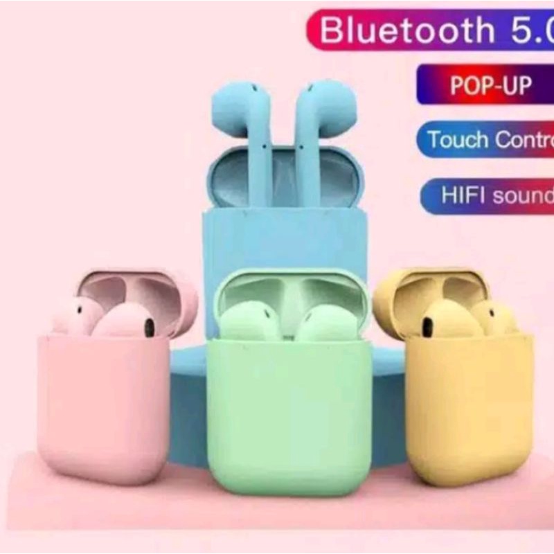 HEADSET BLUETOOTH 5.0 WIRELESS i12 MACARON TWS