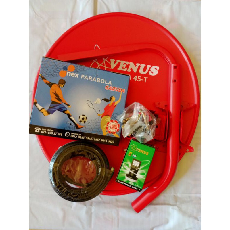 parabola mini venus merah 45cm set kabel+ln+reseiver nex parabola G2