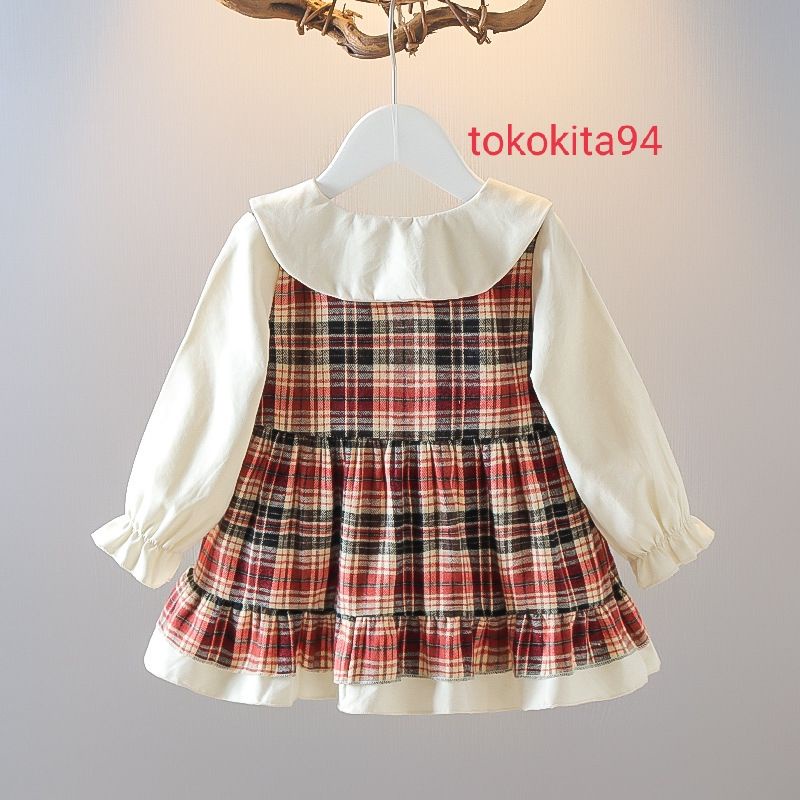 Dress Anak Import Style Korea Satuan - Gaun Anak Cewek 1Pcs Motif Kotak Cantik - Rok Anak Korea Satu Pcs Rumbai Kotak