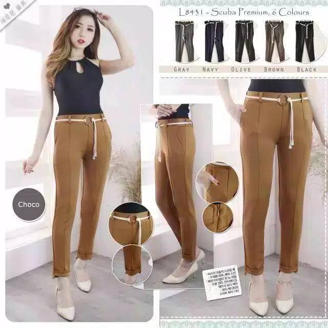 DesignPremium MILLY PANTS Scuba Pants Suede Pants doty basic pants Ada Tali Pinggang