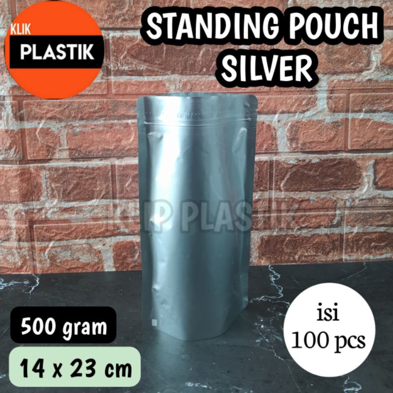 Isi 100 Standing Pouch silver SUPER ALUMINIUM FOIL 500 gram KPACK