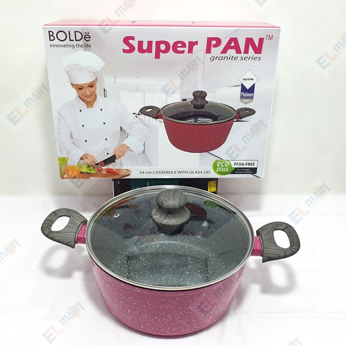 BOLDe Super Pan granite Casserole 24cm Blackpink + glass lid - panci BOLDE casserole blackpink