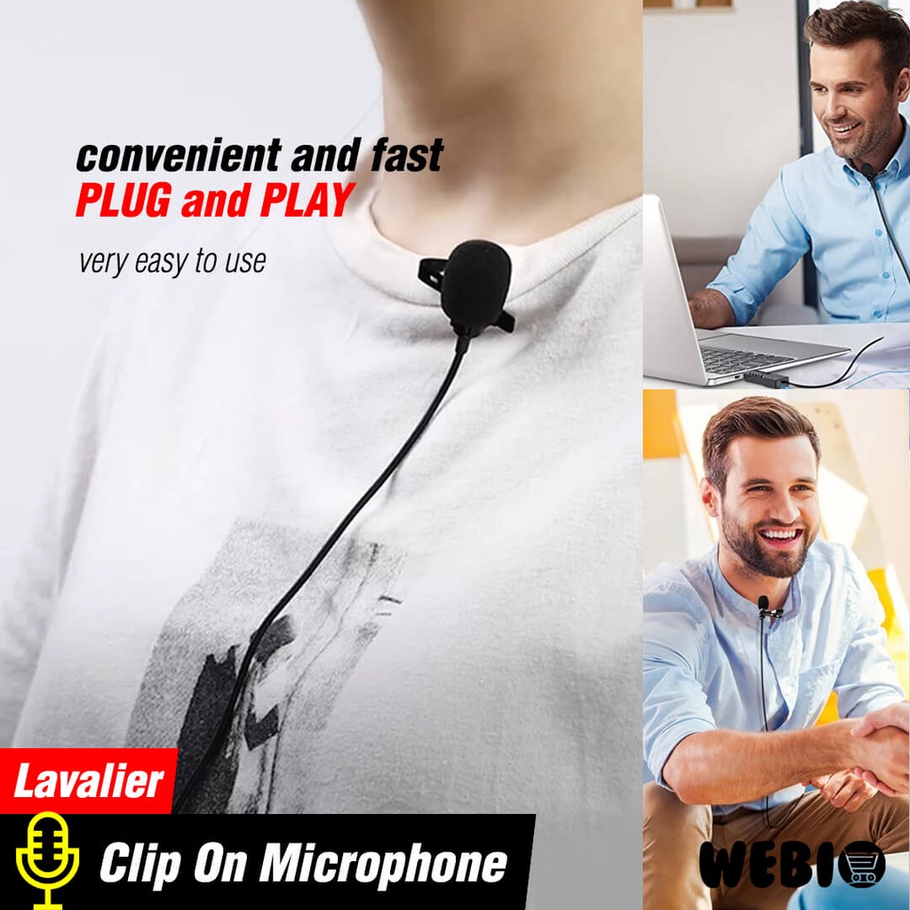 Mic Clip On L20 Microphone USB Microfon Klip Mini Mikrofon PC Laptop Mikropon Rekaman Recording Jepit Lavalier Kabel Untuk Vlog Youtuber