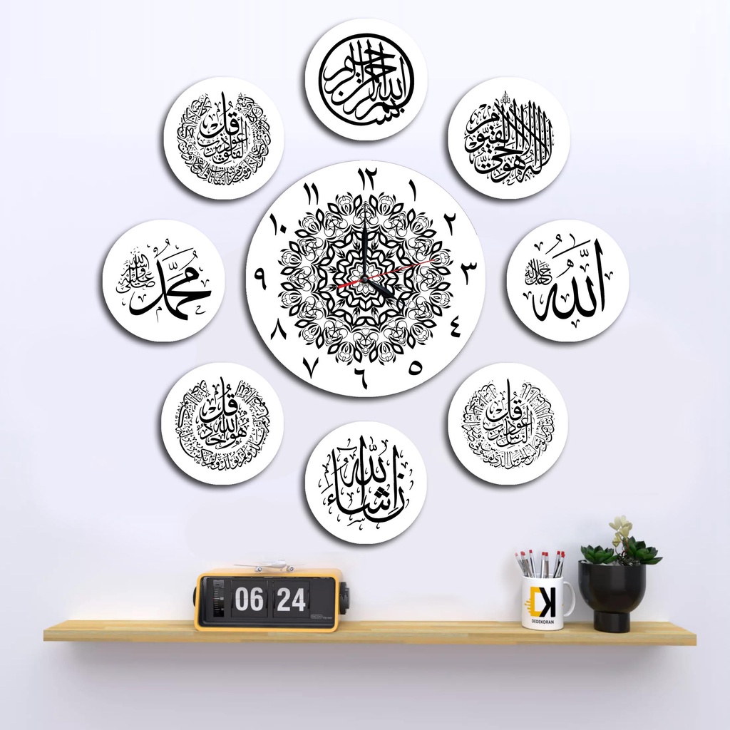 Jam Dinding Kayu Bulat Jumbo 1 Set Kaligrafi Zelashop20