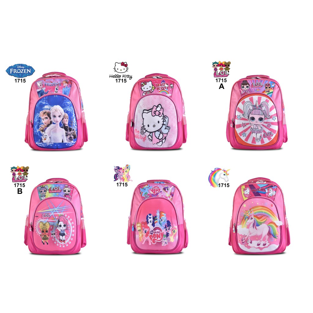 Tas Ransel Cartoon Anak Perempuan Lampu+ Music 1715 14&quot;,(Frozen,LOL,Little Pony,UnIcorn,Hello Kitty)