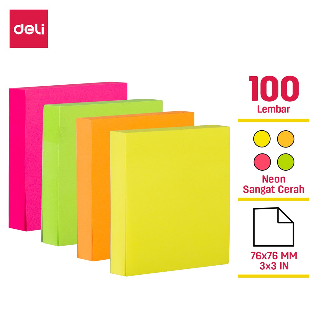 

Deli Memo tempel - Sticky Notes [76 x 76mm/76 x 101mm/76 x 126mm] ukuran 100 Sheets perekat EA02X02
