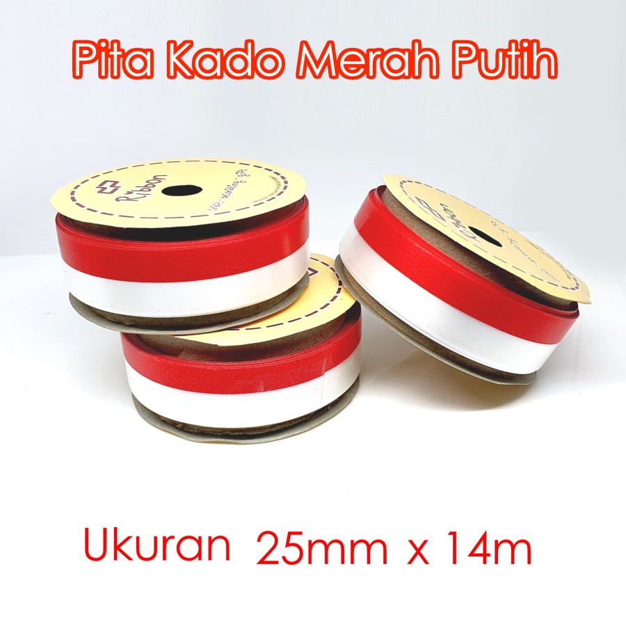 Pita Kado Merah Putih 25mm x 14m Ribbon Bendera Indonesia Merdeka Warna Warni Gift Hadiah Parcel Parsel Ulang Tahun Anniversary Birthday Party Wisuda Graduate Bouquete Bucket Pesta Bunga Prakarya Kerajinan Craft Crafting Art Grosir Prakarya Malang