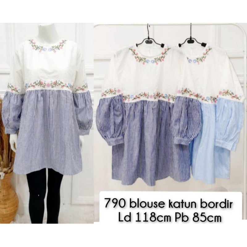 ATASAN JUMBO BIG SIZE TUNIK KATUN ADEM SALUR BORDIR GARIS SUPER