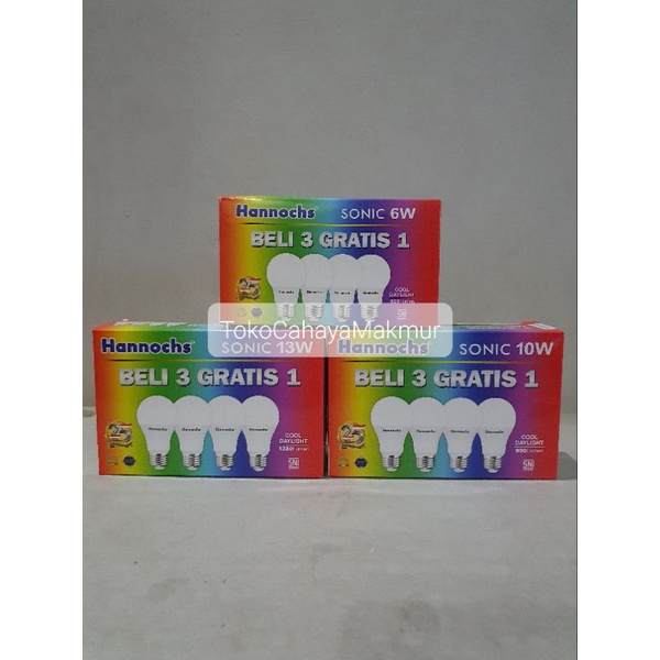 PAKET ISI 4Pcs Lampu Bohlam LED Sonic 6w,10w,13w Hannochs Cahaya Putih