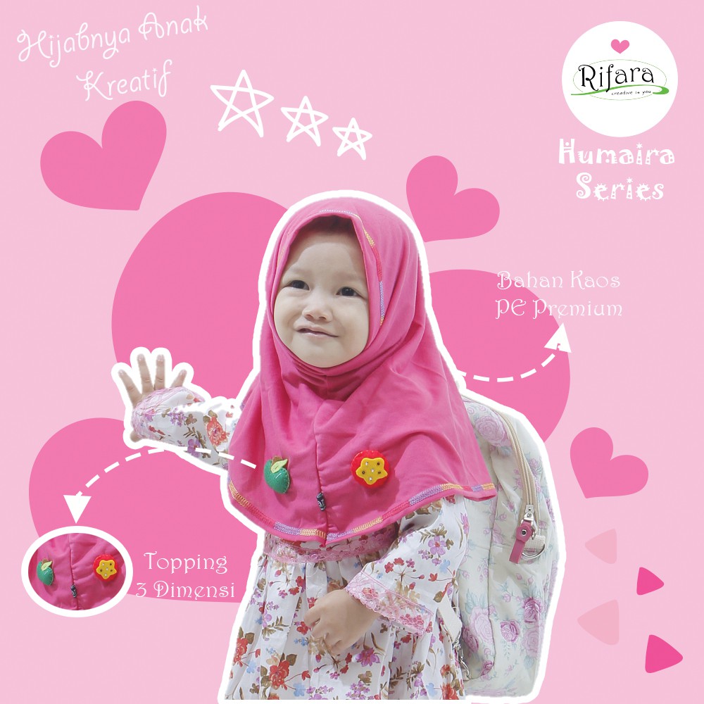 Jilbab Anak RIFARA HUMAIRA ( Size XS, S dan M), Jilbab Toping, Jilbab Unik