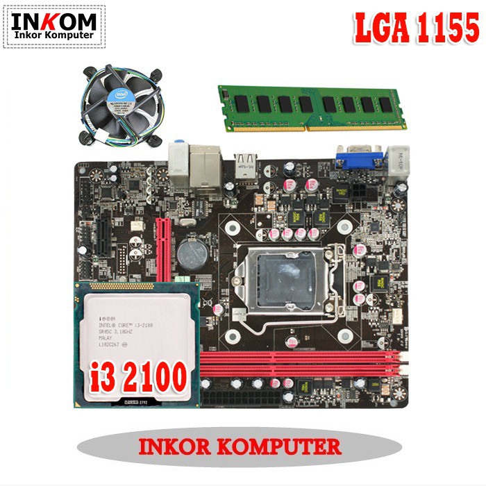 Mainboard Mobo Motherboard LGA 1155 H61 + PROCESSOR INTEL i3 2100 + Fan
