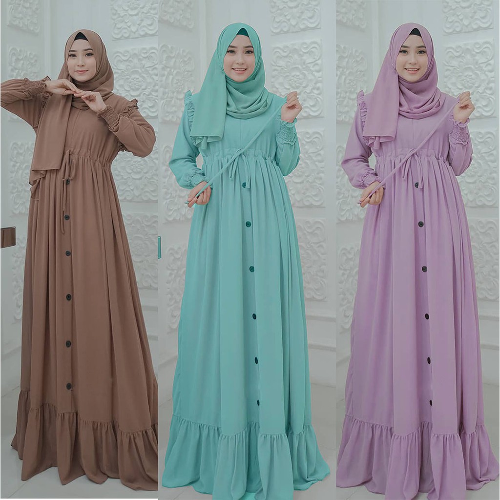 Zalfa Dress - Gamis Muslim Wanita Remaja atau Dewasa Kombinasi Kancing Bahan adem melar dan jatuh