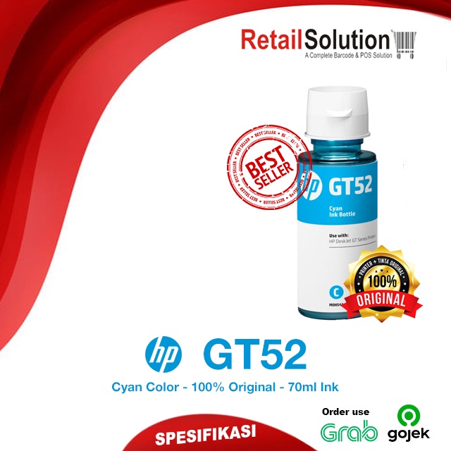 Tinta HP GT52 Cyan Original 70ml - Tinta HP GT5810 315 415 515 615