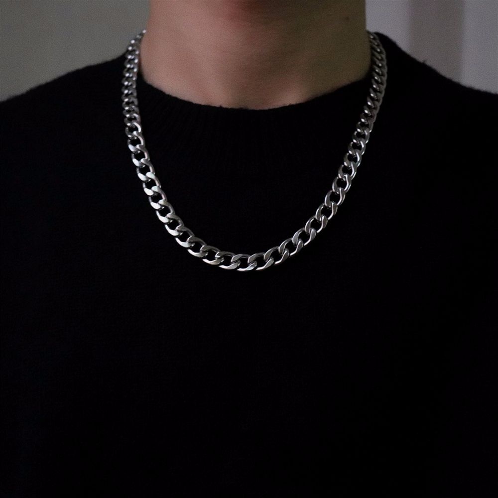 PEWANY Korean Men Necklace Cool Couple Necklace Cuban Chain Necklace Women Punk Fashion Jewelry Friends Gift Thick Titanium Steel Clavicle Chain-8