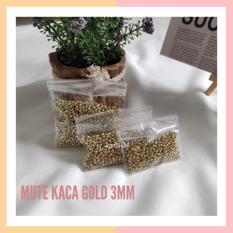 Manik Manik Mute Kaca Gold/Silver 3 mm Untuk DIY Gelang Cincin Kalung