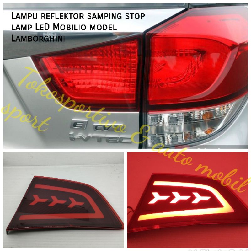 Lampu Reflektor LED Honda Mobilio model Lamborghini lampu stop merah bagasi mata kucing Mobilio