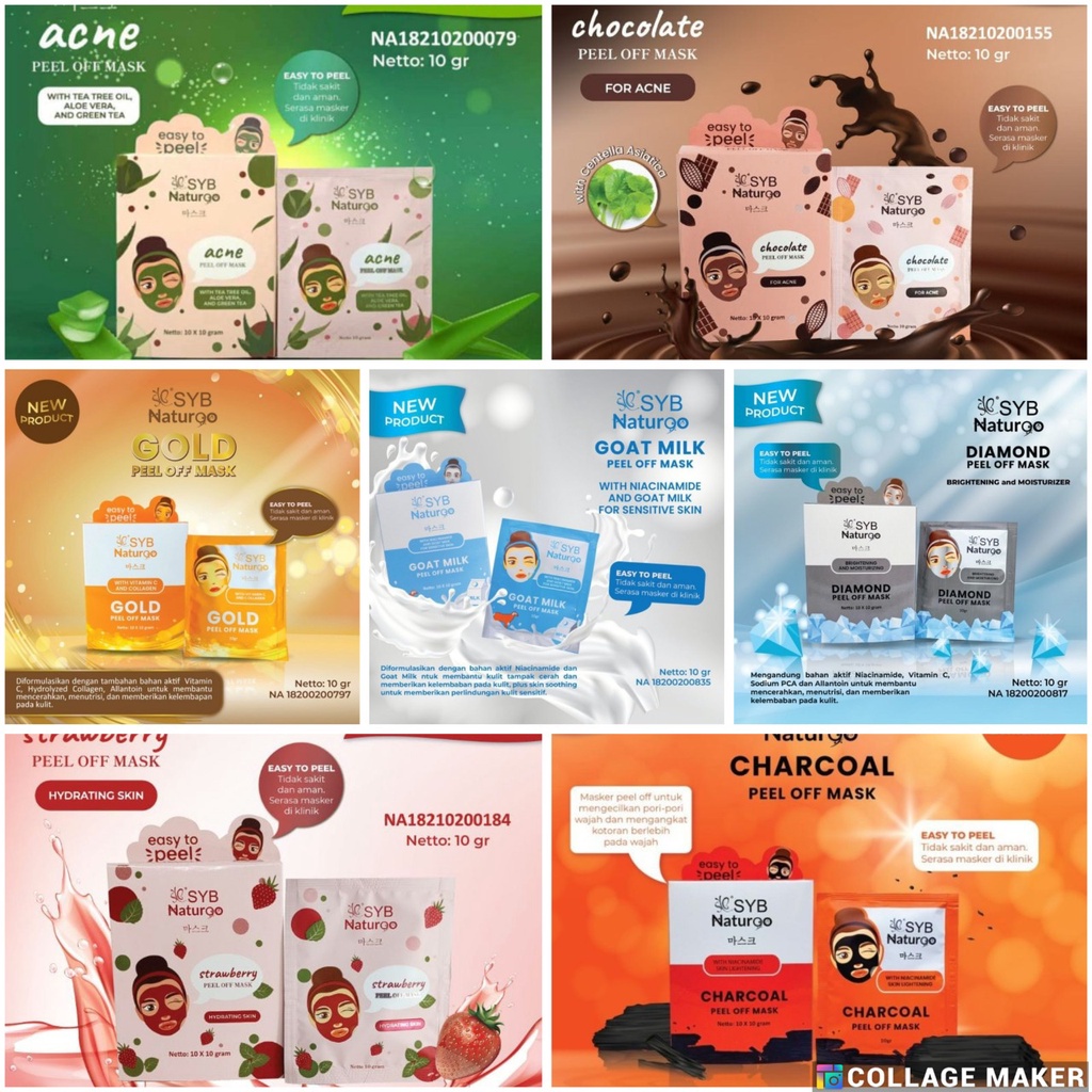 SYB NATUR90 Peel Off Mask Goat milk | Diamond | Gold | Charcoal Naturgo | Acne Jerawat Masker Wajah (✔BPOM) 10gr