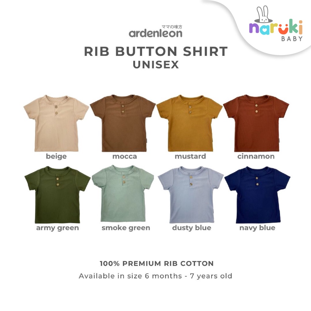 Ardenleon Unisex Rib Button Shirt Kids S/M/L/XL (6mo - 4yrs) Arden Leon Baju Atasan Anak