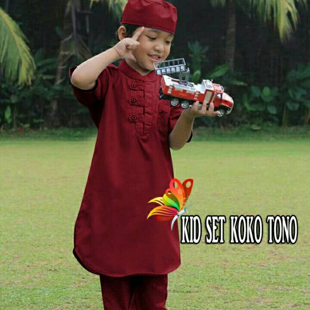Baju Koko Anak Baby Laki-Laki Muslim By La Bella Katun Toyobo Merah Hati Usia 4-9tahun anak cowok 12