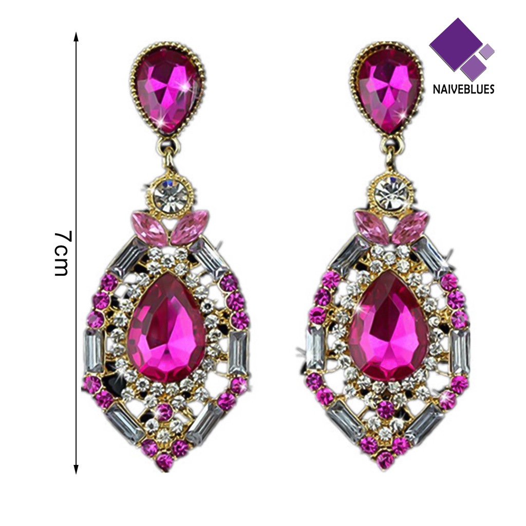 Anting Bentuk Teardrop Bahan Zinc Alloy Aksen Berlian Imitasi Untuk Wanita