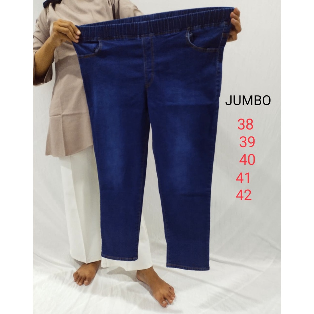 BIG SIZE SUPER JUMBO CELANA PANJANG WANITA PINGGANG KARET MELAR ORIGINAL DENIM PREMIUM