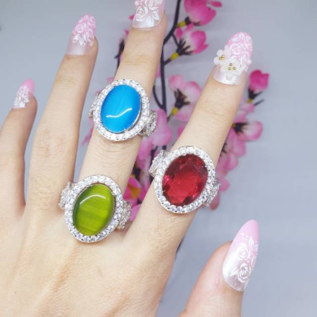 Cincin silver asli lapis emas putih permata zircon