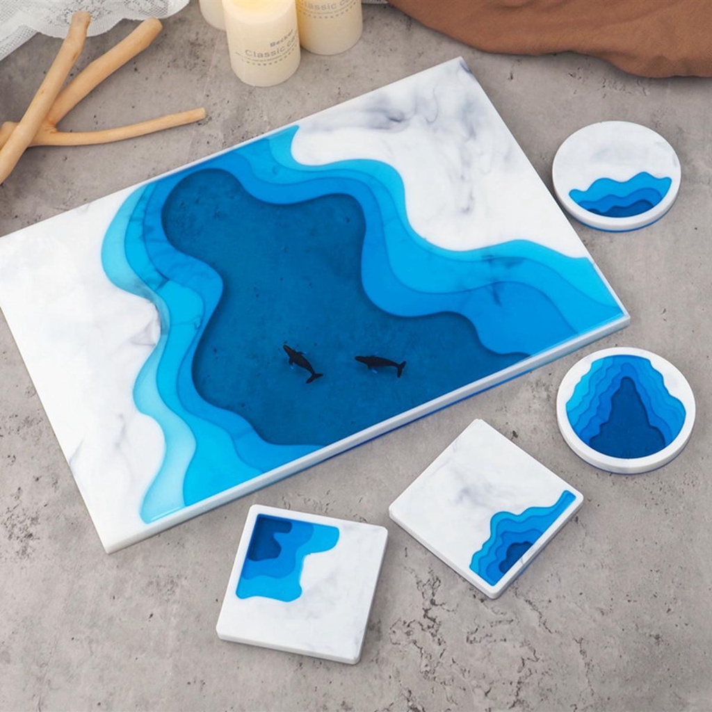 Lanfy Coaster Tray Cetakan Epoxy Kristal Silikon Tidak Teratur Ocean Clay Tools