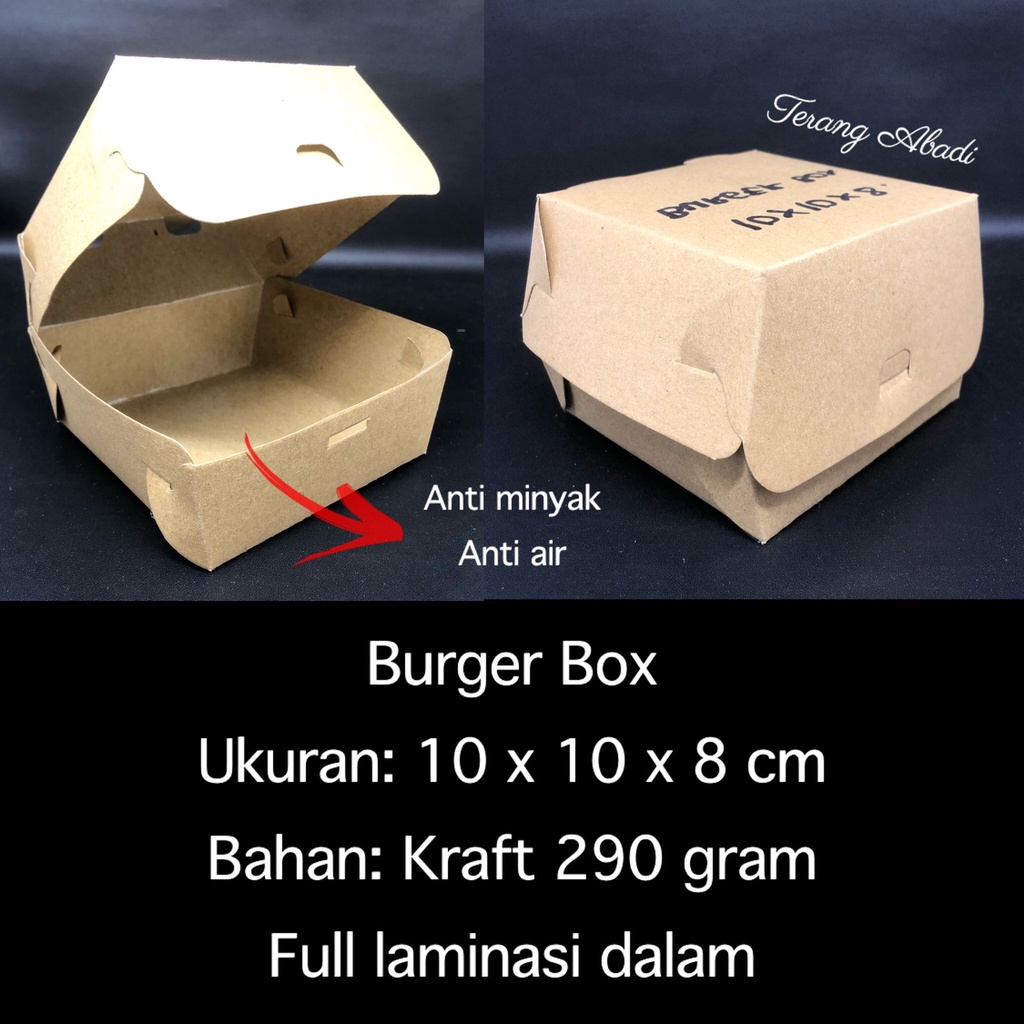 ANTI MINYAK Burger Box 10x10x8 Laminasi/ korean cake box/ Dus kraft donat topping/ Dos Burger/ korean bento/ dus takoyaki/ dus dimsum