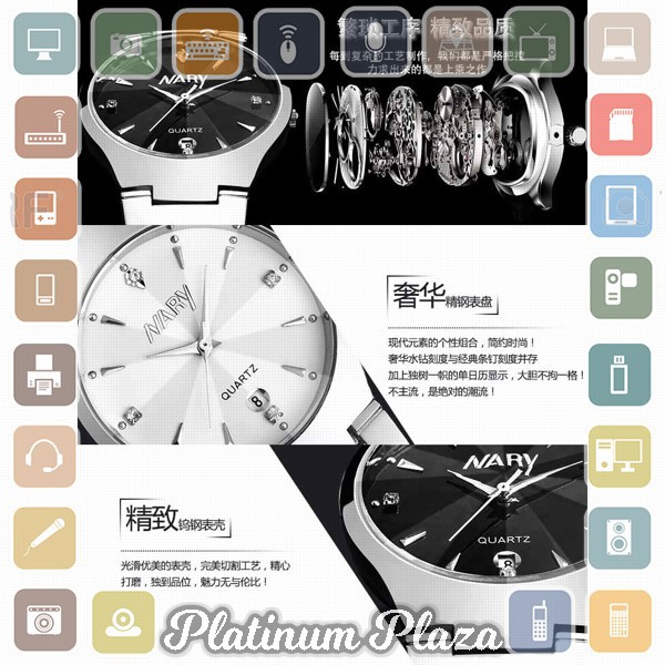 Nary Jam Tangan Analog Strap Stainless Steel - 6112 - Silver Black`7JC2XK-