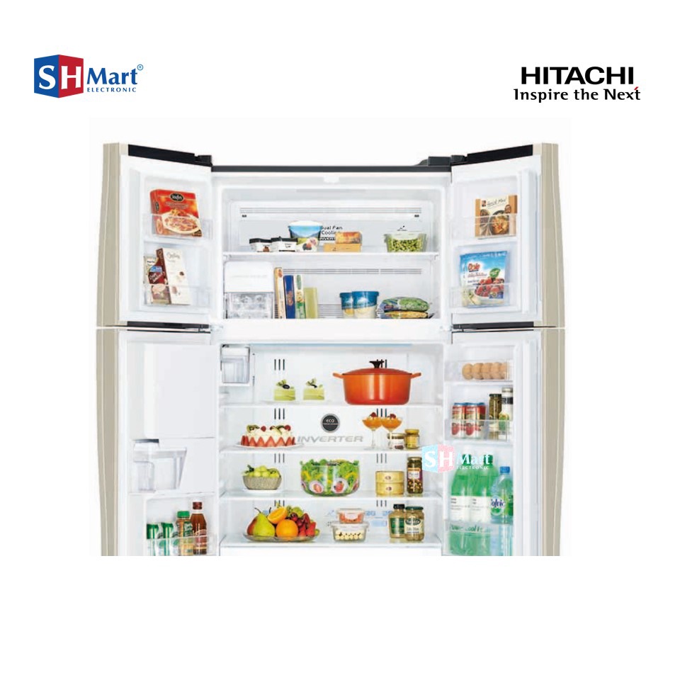 KULKAS SIDE BY SIDE HITACHI 4 PINTU KAPASITAS 510 LITER R-W61PGD4GBK / RW61PGD4 GBK INVERTER GARANSI RESMI