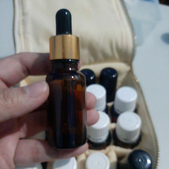 Botol Pipet 20ml Kaca Tebal Amber Tutup Hitam Neck Gold