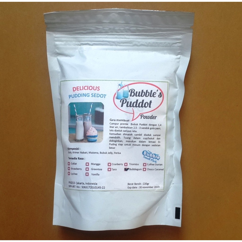 

BUBBLEGUM Bubble's Puddot Premix 220gr Puding Sedot,Bubuk Powder Puddot Permen Karet puyo Moiaa