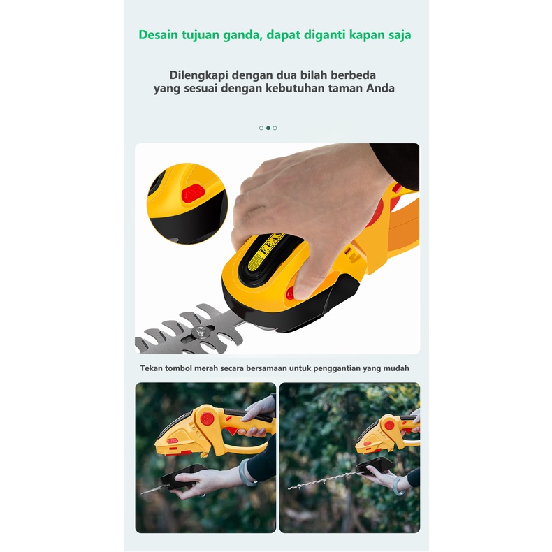 2in1 Cordless Hegdetrimmer Potong Pagar Tanaman Gunting Rumput Daun Tanaman Garden Shear